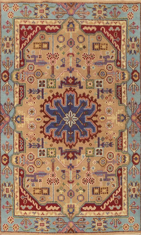 Geometric Wool Kazak Indian Rug 4x6