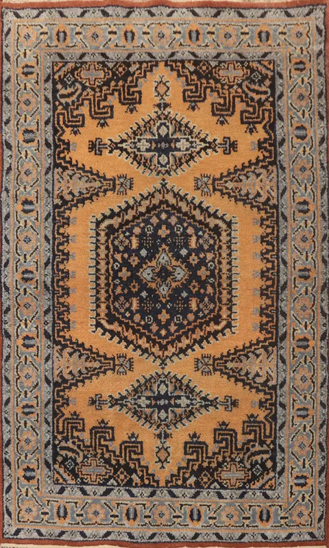 Geometric Wool Viss Indian Rug 4x6