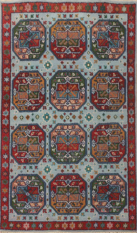 Blue Geometric Kazak Indian Rug 4x6