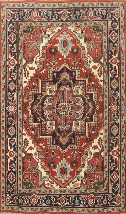 Geometric Wool Heriz Serapi Indian Rug 4x6