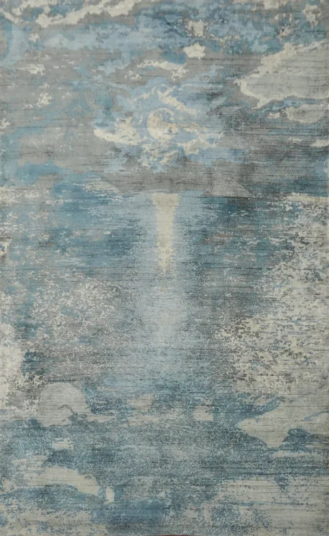 Nature Print Blue Abstract Modern Area Rug 5x8