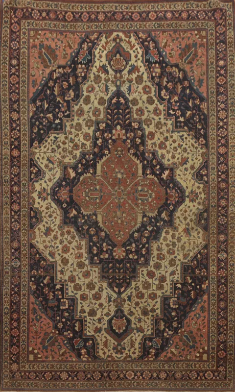 Pre-1900 Antique Vegetable Dye Sarouk Farahan Persian Rug 4x7