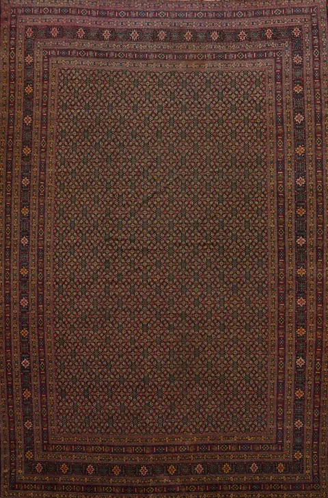Pre-1900 Vegetable Dye Senneh Persian Large Rug 12x16