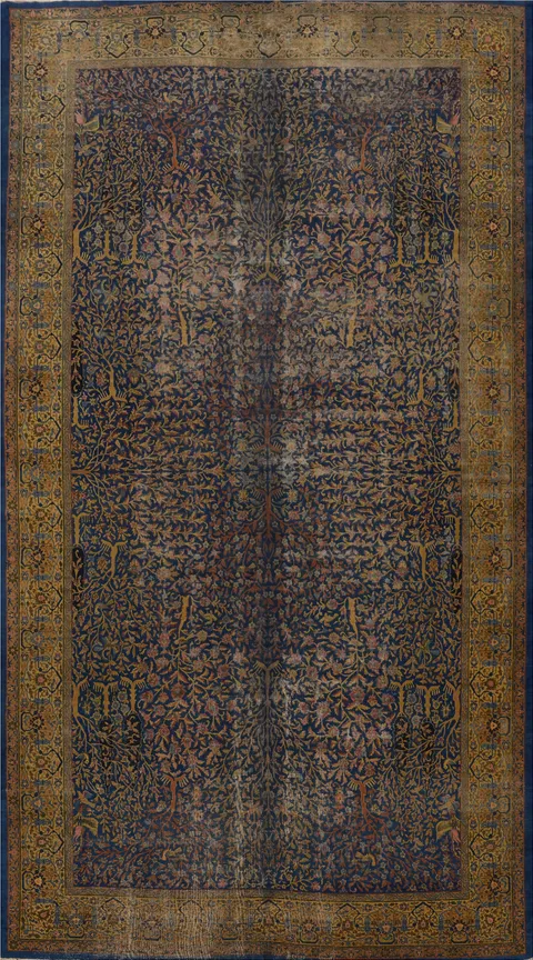 Pre-1900 Antique Vegetable Dye Kerman Ravar Persian Rug 12x21