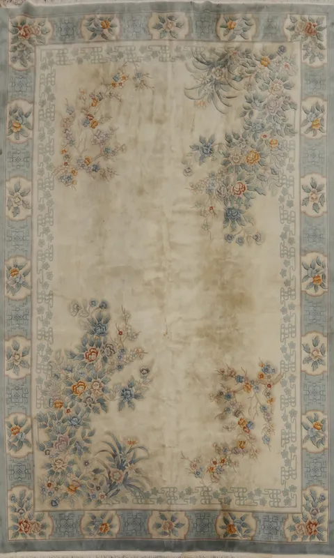 Vegetable Dye Floral Art Deco Chinese Large Rug 12x18