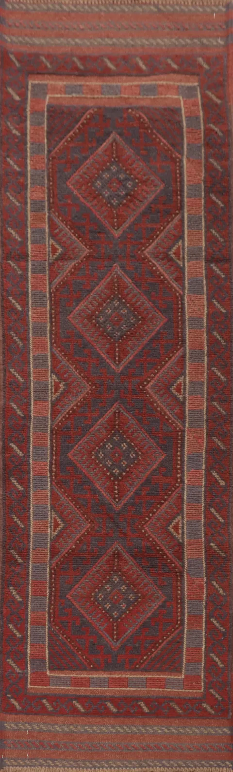 Red Wool Balouch Oriental Runner Rug 2x7
