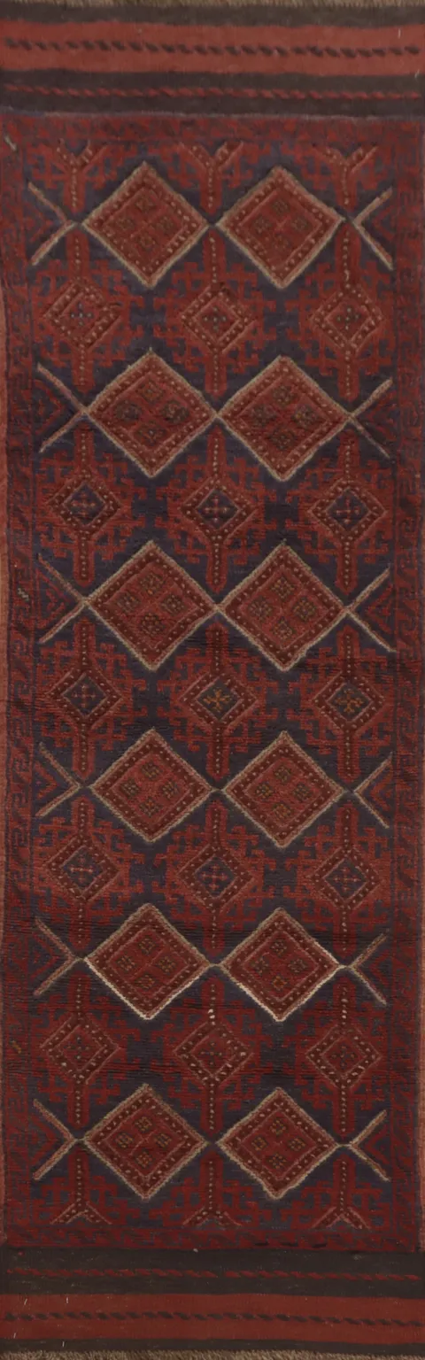 Geometric Wool Balouch Oriental Runner Rug 2x8