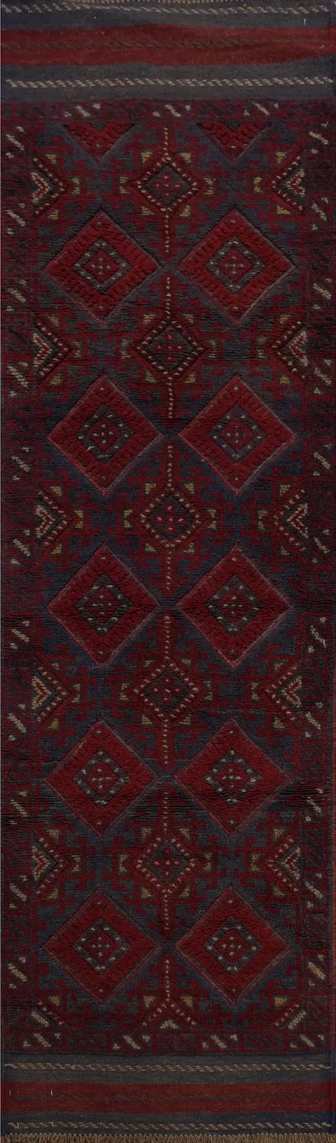 Geometric Wool Balouch Oriental Runner Rug 2x8