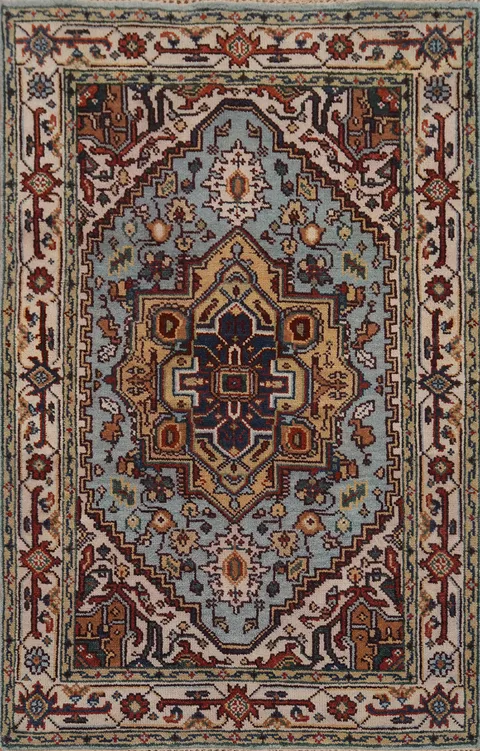 Light Blue Heriz Serapi Handmade Wool Rug 4x6