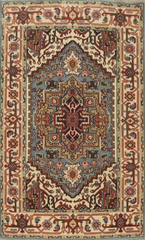 Blue Handmade Heriz Serapi Wool Rug 4x6