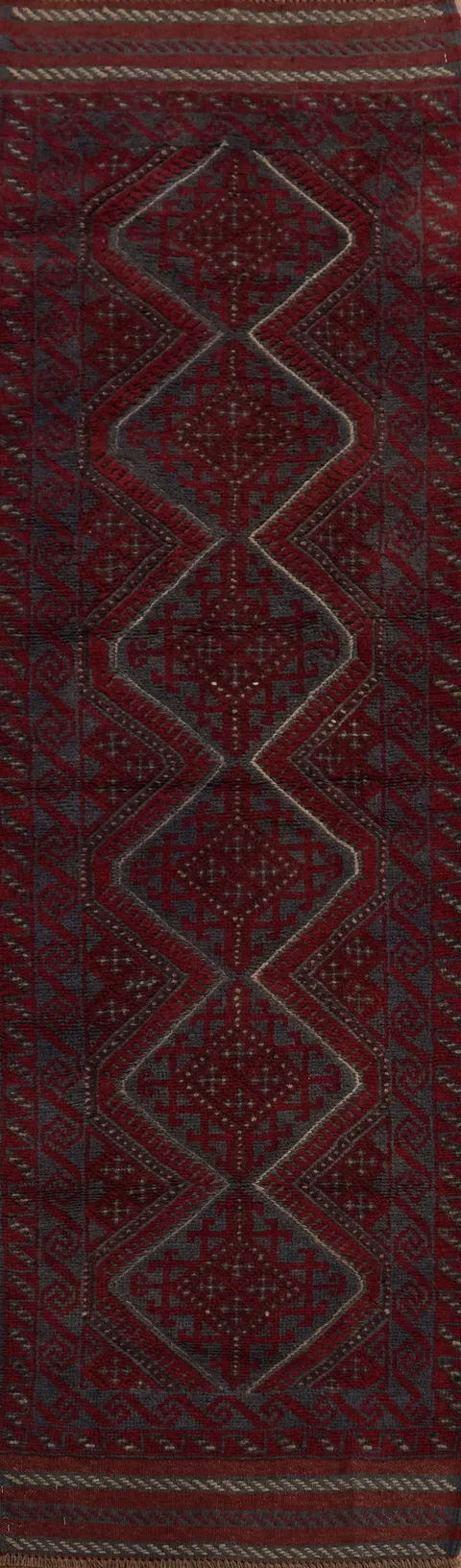 Tribal Wool Balouch Afghan Runner Rug 2x8