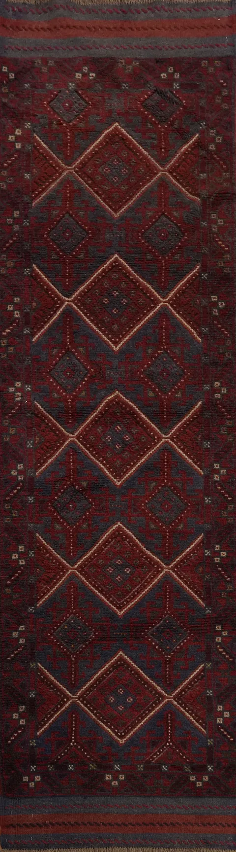 Geometric Wool Balouch Oriental Runner Rug 2x9
