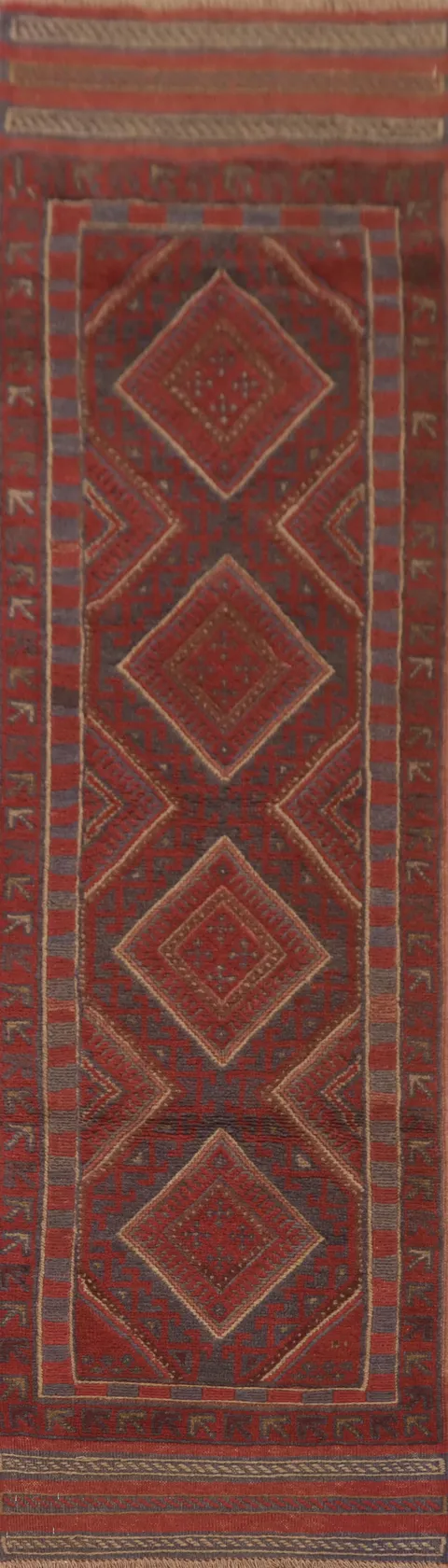 Geometric Wool Balouch Handmade Runner Rug 2x8