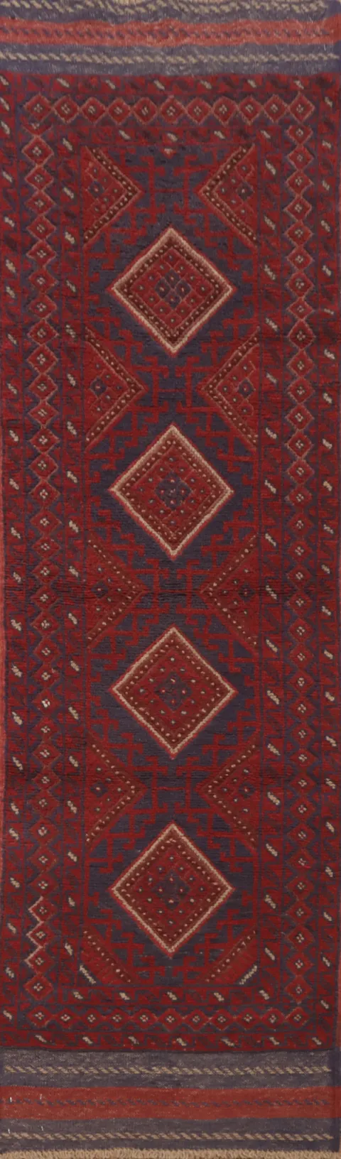 Tribal Wool Balouch Afghan Runner Rug 2x8