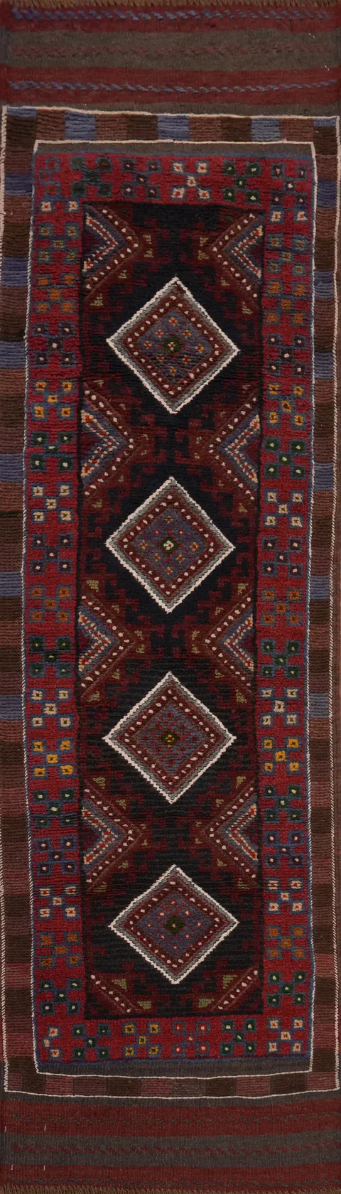 Tribal Wool Balouch Afghan Runner Rug 2x8
