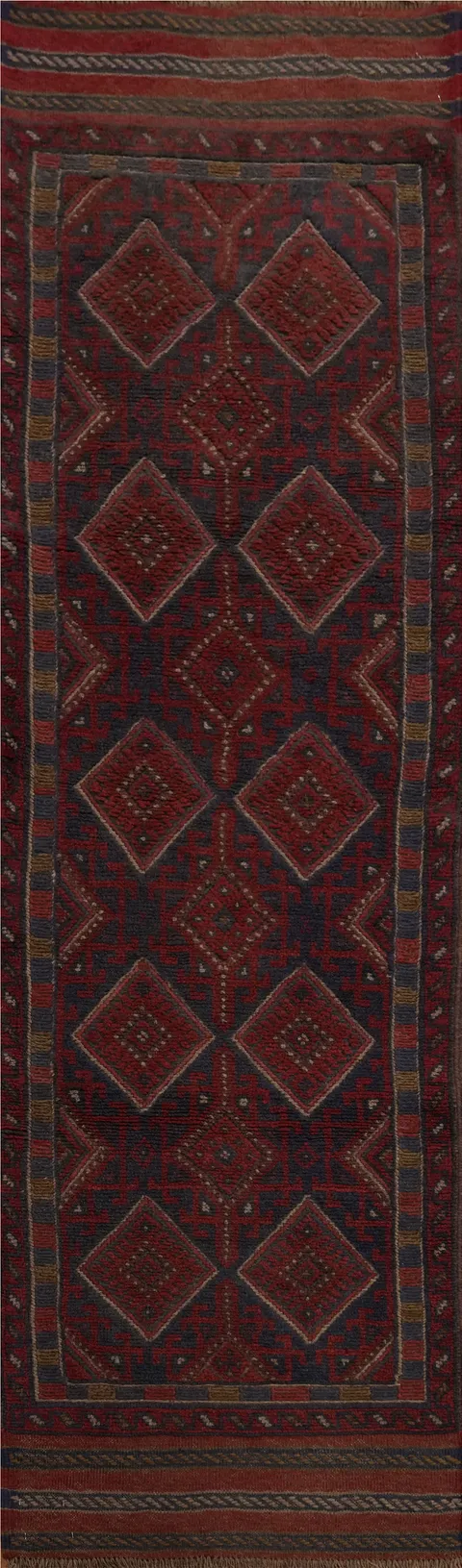 Geometric Wool Balouch Afghan Runner Rug 2x8