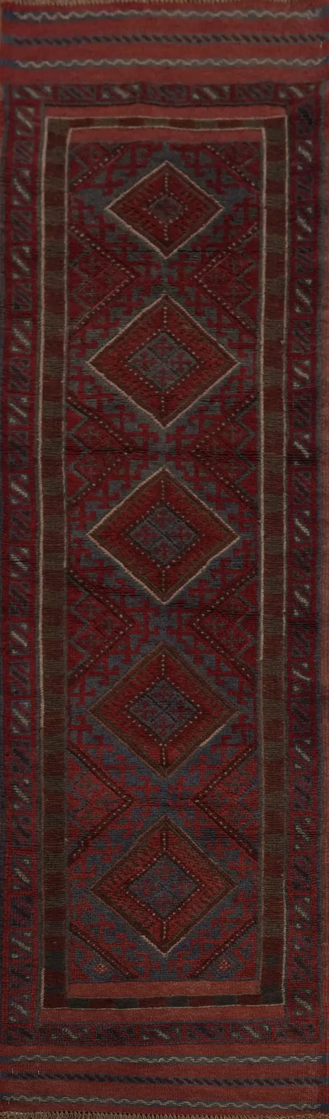 Geometric Wool Balouch Afghan Runner Rug 2x8