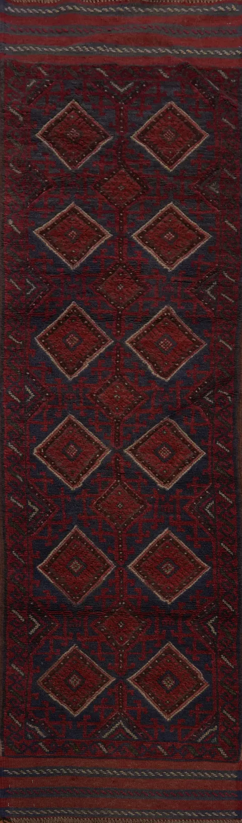 Geometric Wool Balouch Afghan Runner Rug 2x8