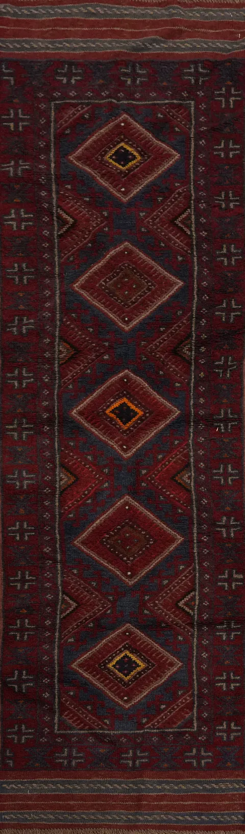 Geometric Wool Balouch Afghan Runner Rug 2x8