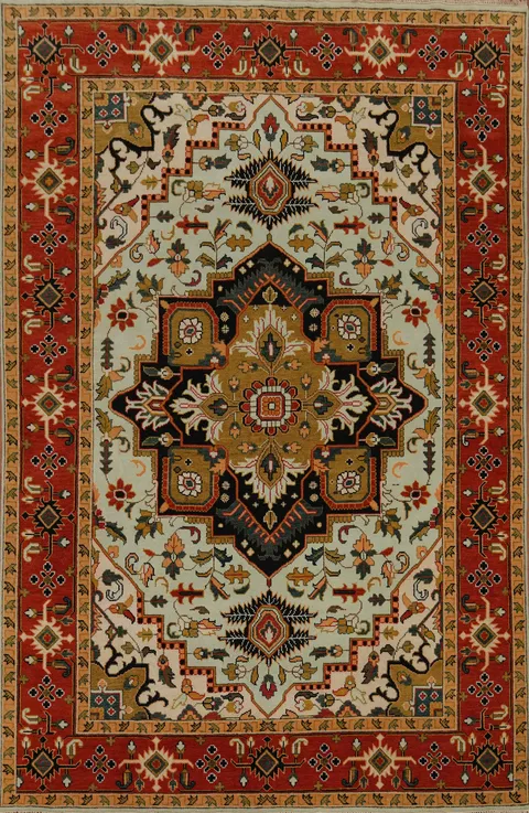 Geometric Aqua Wool Heriz Serapi Large Rug 10x14