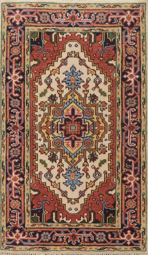 Geometric Heriz Serapi Wool Accent Rug 3x5