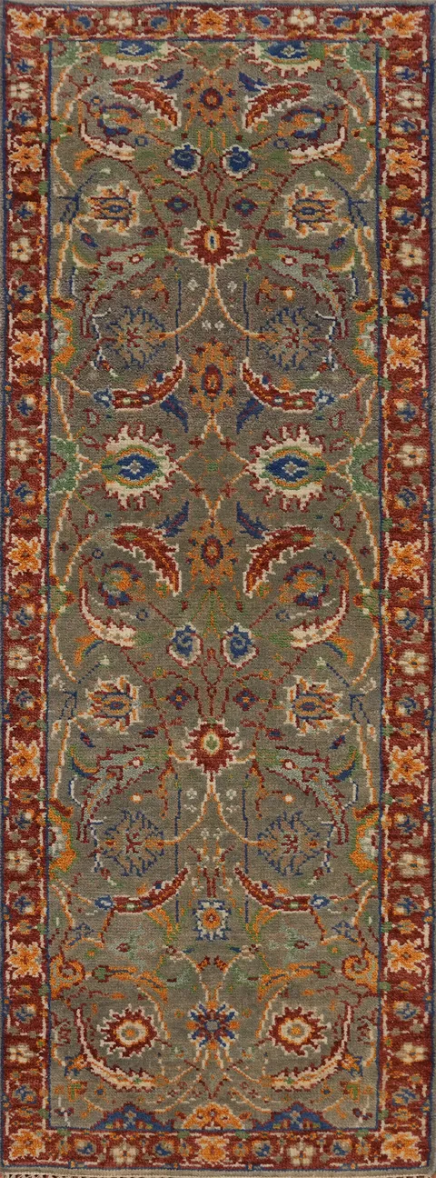 Floral Oushak Wool Runner Rug 3x8