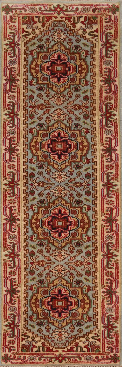 Light Blue Heriz Serapi Wool Runner Rug 3x10