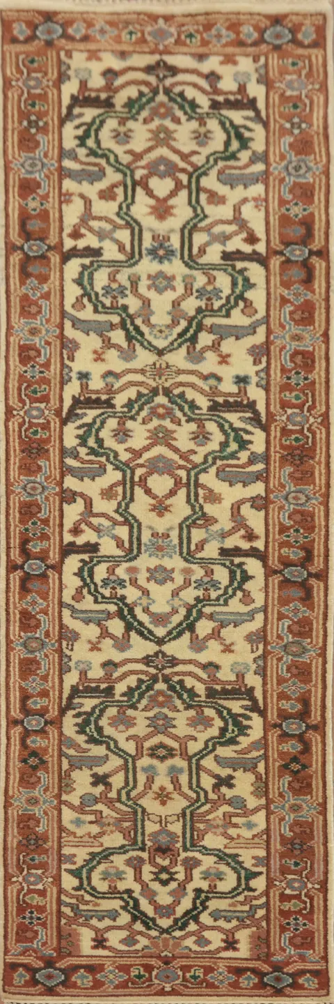 Handmade Wool Heriz Serapi Indian Runner Rug 3x10