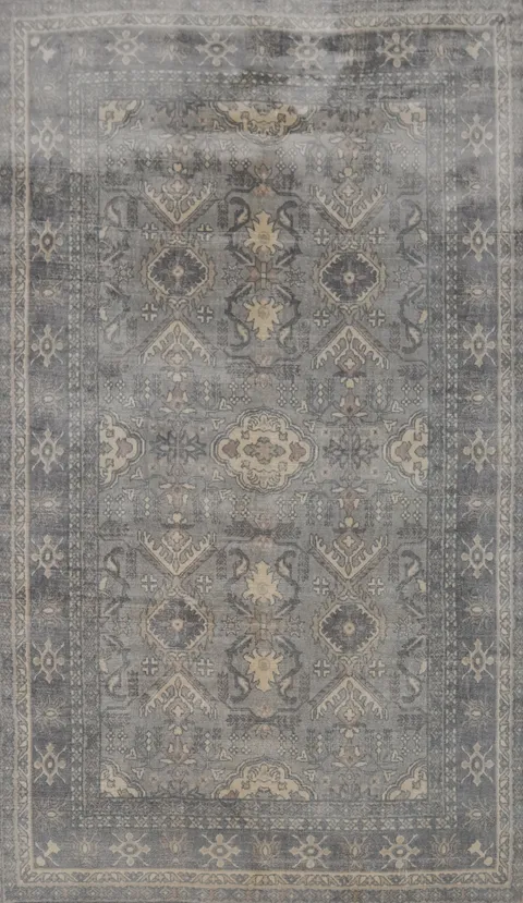 Gray Geometric Oushak Handmade Area Rug 5x8