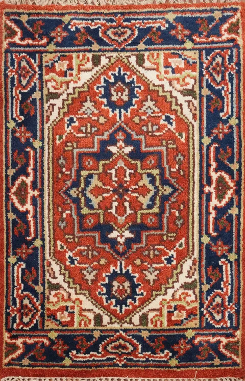 Handcrafted Heriz Serapi Accent Rug 2x3 with Vivid Color Palette