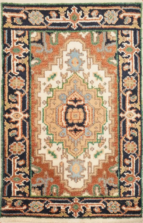 Ivory Wool Geometric Heriz Serapi Foyer Rug 2x3