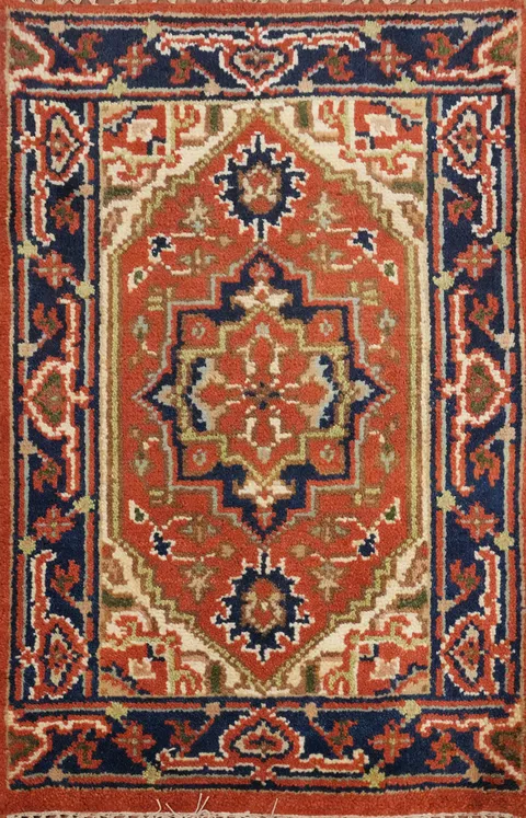 Orange Wool Geometric Heriz Serapi Foyer Rug 2x3