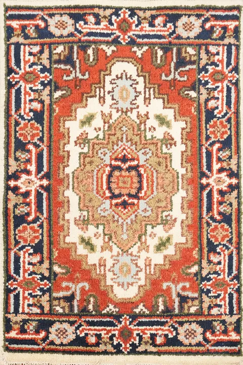 Ivory Wool Geometric Heriz Serapi Foyer Rug 2x3