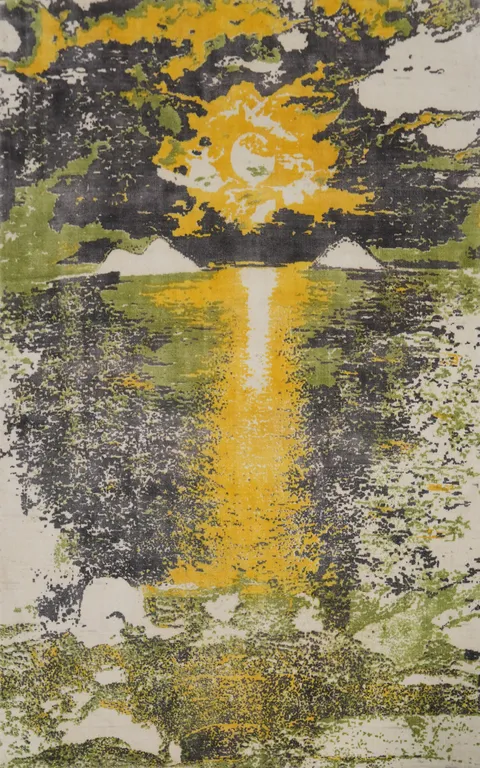 Nature Print Modern Abstract Oriental Rug 5x7