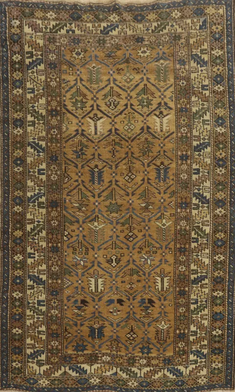 Pre-1900 Antique Shirvan Vegetable Dye Rug 4x5