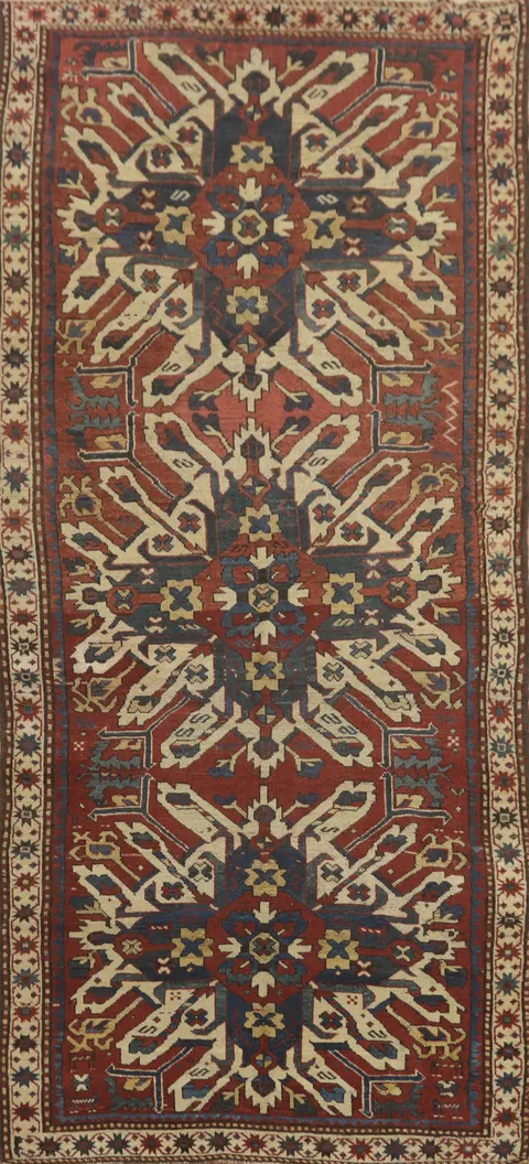 Pre-1900 Antique Kazak Vegetable Dye Runner Rug 4x10