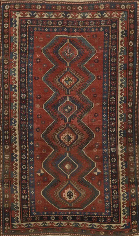 Pre-1900 Antique Kazak Vegetable Dye Rug 4x6