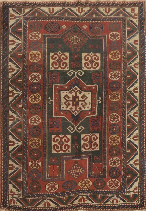 Pre-1900 Antique Kazak Vegetable Dye Rug 5x6
