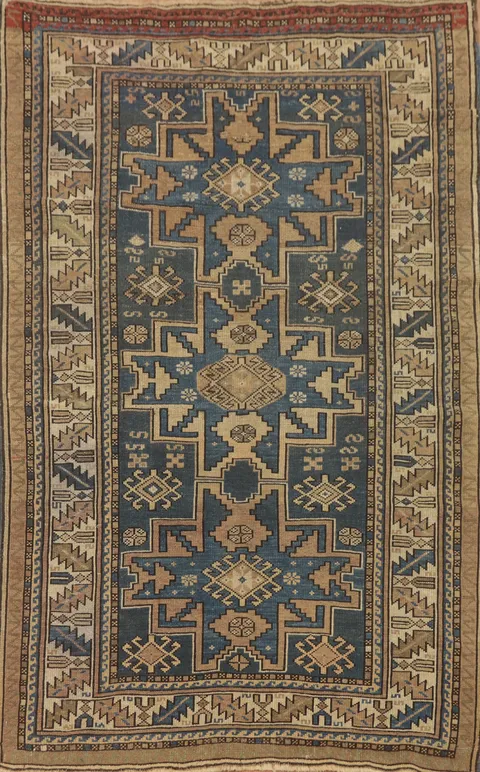 Pre-1900 Antique Kazak Vegetable Dye Rug 4x5