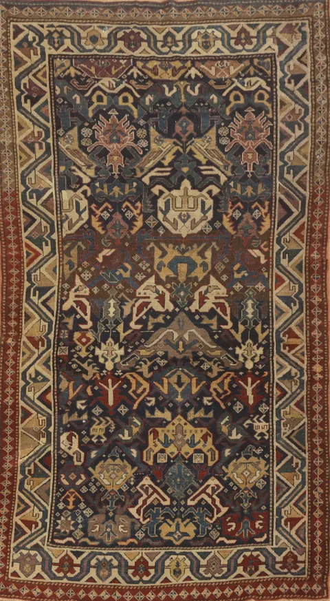 Pre-1900 Antique Kazak Vegetable Dye Rug 4x7