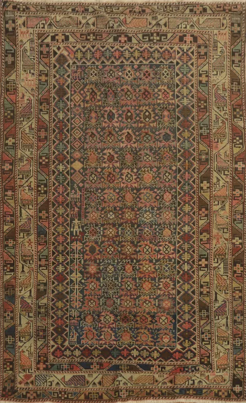 Pre-1900 Antique Kazak Vegetable Dye Rug 4x5