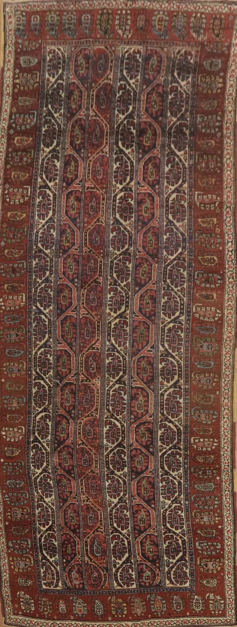 Pre-1900 Antique Kazak Vegetable Dye Runner Rug 4x11