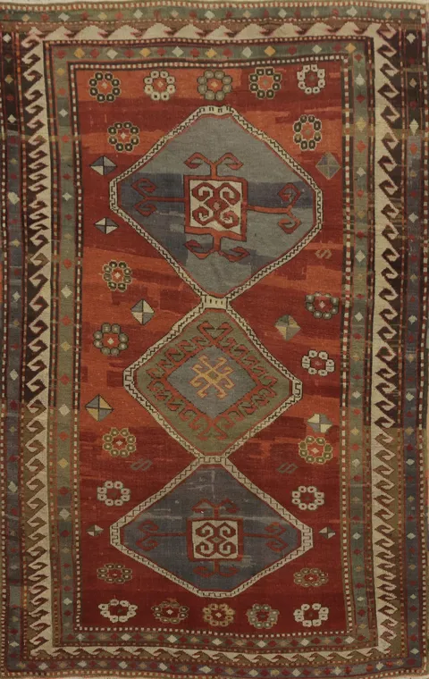 Pre-1900 Antique Kazak Vegetable Dye Rug 5x7