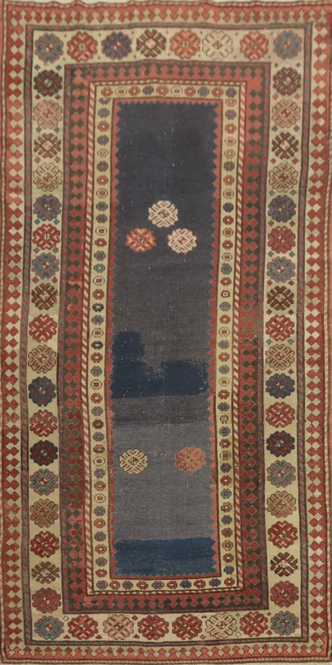 Pre-1900 Antique Kazak Vegetable Dye Runner Rug 3x8