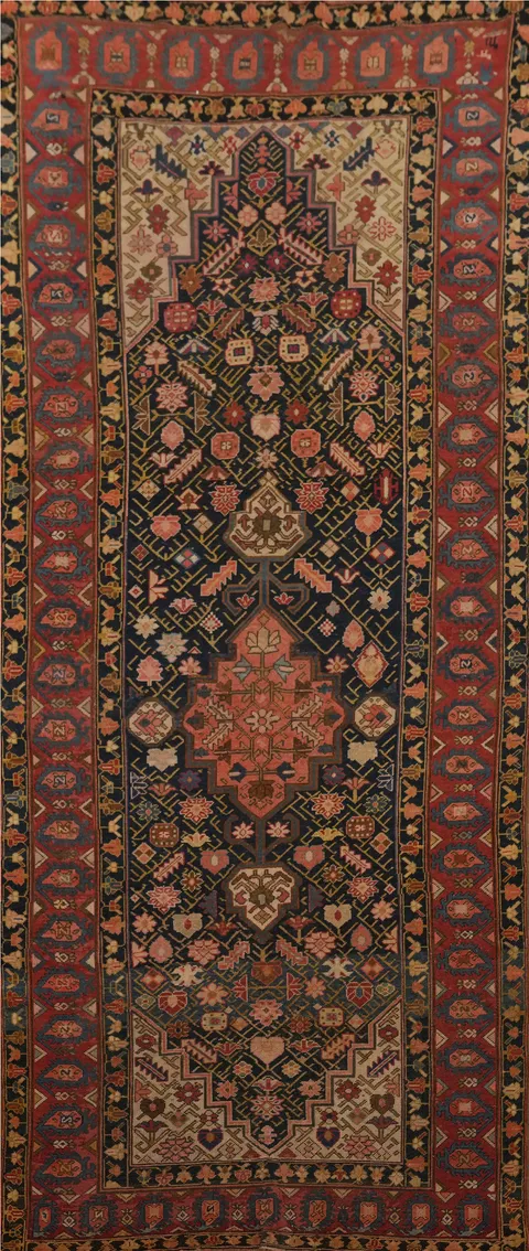 Pre-1900 Antique Kazak Vegetable Dye Runner Rug 4x12