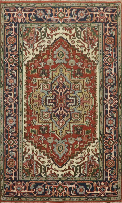 Geometric Heriz Serapi Oriental Rug 4x6