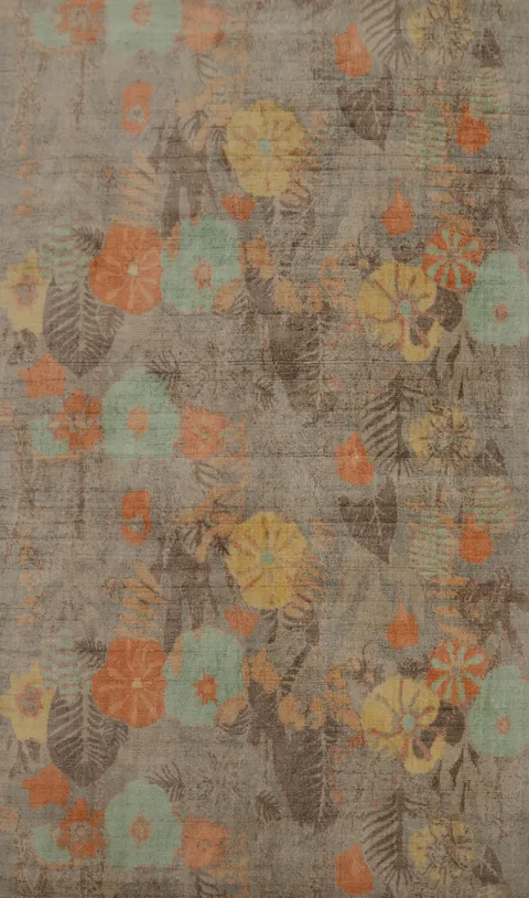 Nature Print Art Deco Oriental Area Rug 5x8