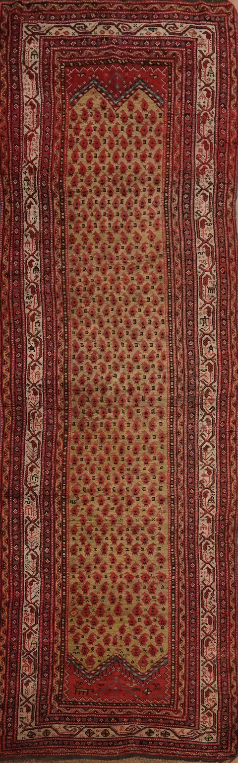 Antique Vegetable Dye Kurdish Persian Runner Rug 4x14