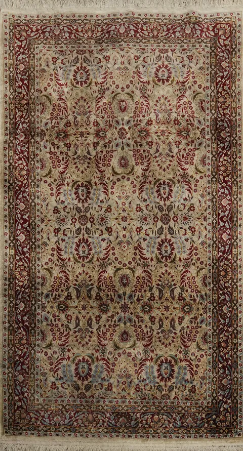 Handmade Silk Floral Qum Persian Rug 3x5