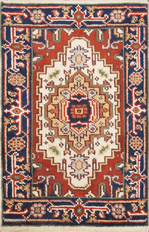 Ivory Wool Heriz Serapi Accent Rug 2x3